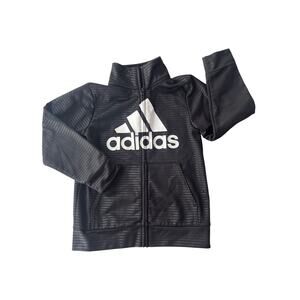 Boys White Logo Adidas Full Zip Black Track jacket in size 5.